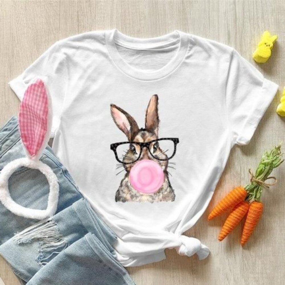 Bunny with Leopard Glasses shirt, Easter shirt, Easter bunny graphic tee